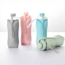Silicone Collapsible Water Bottle - Large Capacity Portable Sports Flask For Outdoor Travel, Heat-Resistant Creative Foldable Cup - Xám - Xem 2