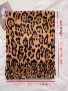 1条仿羊绒加厚流苏豹纹围巾，时尚印花保暖围巾，防风秋冬披肩，男女皆宜，适合秋冬季日常佩戴。 - 彩色 - 查看 4