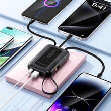 Banco de energía portátil con luz LED, Power Bank 20000mAh - Carga Rápida Batería Portátil - Pila Portatil Para Celular con Diseño en Colores Sólidos - Powerbank que Carga 5 Dispositivos Simultáneamente - Cargador Portatil Incluye 4 Cables - Pilas Portátiles de Alta Calidad para Todos los Celulares, Tabletas y Audífonos - Detalles para Navidad y Año Nuevo. - JDT-Negro - Ver 3