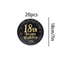 10个/20个/40个/50个装 18岁生日装饰 男女通用 18岁生日快乐 黑金7英寸和9英寸纸盘餐具 适用于18岁生日派对，女士和先生适用，18周年纪念甜点盘 复古18岁生日装饰 - 彩色 - 查看 10