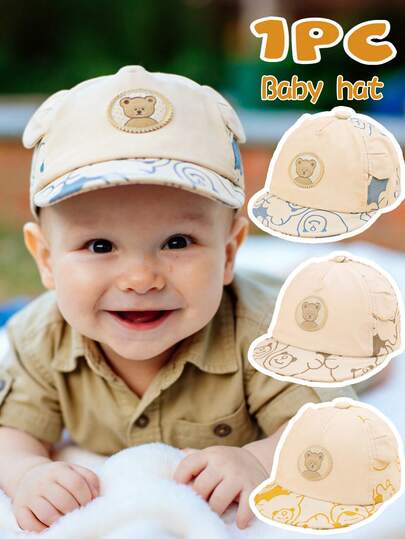 1 pieza Gorra de béisbol con borde suave y parche de osito de peluche delgado para bebé, linda y adorable, ligera y cómoda con protección solar, adecuada para bebés de 8 a 12 meses en primavera/verano, paseos al aire uso diario, opciones de varios colores