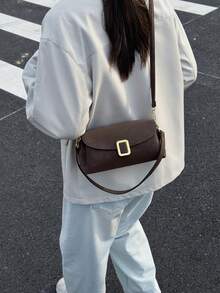女士单肩包，时尚简约优雅复古翻盖包，适合购物和通勤，咖啡色 - 咖啡 - 查看 4