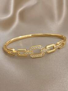 1 Stück modischer, goldfarbener Ketten-Armreif mit Strass, geometrisches Kettendesign in Goldton, geeignet für Feiertage und den Alltag, ein stilvolles Geschenk für Geburtstage, Jahrestage, Valentinstag und Feiern - Verschiedenfarbig - Übersicht 7