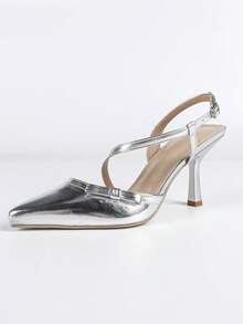 Women's Silver Pointed Toe Fashion Daily Personalized Minimalist Stiletto Heel Slip-On Hollow-Out Soft Bottom Comfortable Shoes - Silver - View 6