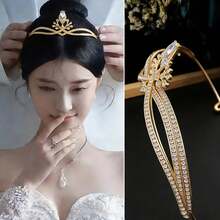 1pc Gold Crystal Crown Headpiece, Elegant Rhinestone Embellished Hair Accessory, Women's Party Hair Decor, Suitable For Birthday/Wedding/Prom/Bridal Celebration - Gold - View 2