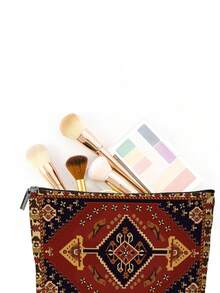 1 قطعة حقيبة مستحضرات تجميل ذات طباعة مزدوجة بنمط سجاد بوهيمي عتيق لمناسبة رمضان، مصنوعة من البوليستر عديمة الرائحة، متعددة الاستخدامات، خفيفة الوزن، قابلة للطي، بسحاب إغلاق، مناسبة للسفر والاستخدام اليومي، هدية مثالية للعائلة والأصدقاء - الأحمر - مشاهدة 7