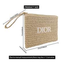 Christian Dior 奢华米色编织化妆包，3D字母装饰，草编质感，CD标志内衬，金属拉链，便携旅行洗漱收纳包，适合日常度假及送礼 - 米色 - 查看 8