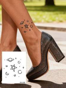 6 PCS / 1 Pc Herbal Juice Semi-Permanent Tattoo Stickers - Minimalist Tattoos. Features Simple Lines Of Hearts, Suns, Moons, Stars, Pentagrams. Suitable For Valentine's Day, Carnival Gifts, Everyday Parties, Shoulders, Neck, Arms, Waist, Legs, Knees, Body. Semi-Permanent Tattoo Waterproof Sticker. Fake Tattoo. - Blue - View 6