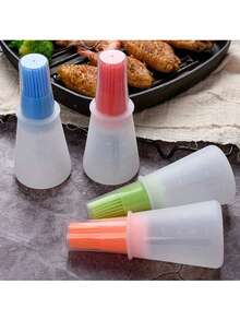 1pc Silicone Flat Oil Bottle With Brush, Multifunctional Kitchen Baking Brush