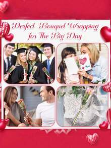 100pcs/Pack Plastic Flower Packaging Bags, Waterproof Plaid Bouquet Bags, Flower Arranging Supplies, Valentine's Day - 彩色 - 查看 7