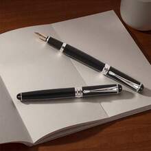 高端金属黑色钢笔/书写流畅，适用于办公室、专业用途和日常练习/经典风格签名笔/男女皆宜的优雅行政钢笔/可替换墨盒 - 黑色 - 查看 3