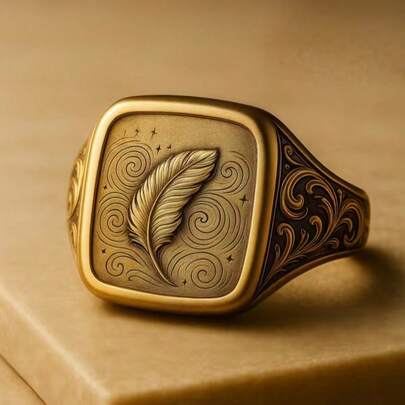 1枚高品质个性化羽毛复古铜戒指，男女皆宜的情侣戒指，新年/情人节礼物，周年纪念派对礼物