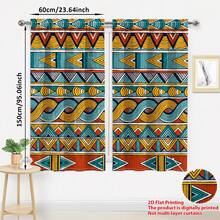2pcs Bohemian Style 2D Printed Semi-Blackout Curtains, Dust-Proof For Living Room & Bedroom - Multicolor - View 7