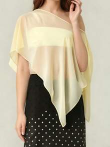 Womens Sheer Chiffon Mesh Top Featuring An Asymmetrical Hem To Sculpt A Graceful Layered Silhouette Perfect For Elegant Wedding Guest Outfits Formal Evening Parties Sophisticated Gallery Openings And Stylish Upscale Social Gatherings - 黃色 - 查看 1