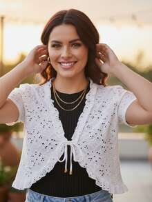 Summer Casual Lace Short Sleeve Bolero - trắng - Xem 5