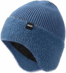 ¡RecomendadoWmcaps - Gorro de invierno con forro polar con orejeras para hombres y mujeres, gorras térmicas cálidas para exteriores¡Top de Temporada - Azul acero - Ver 1