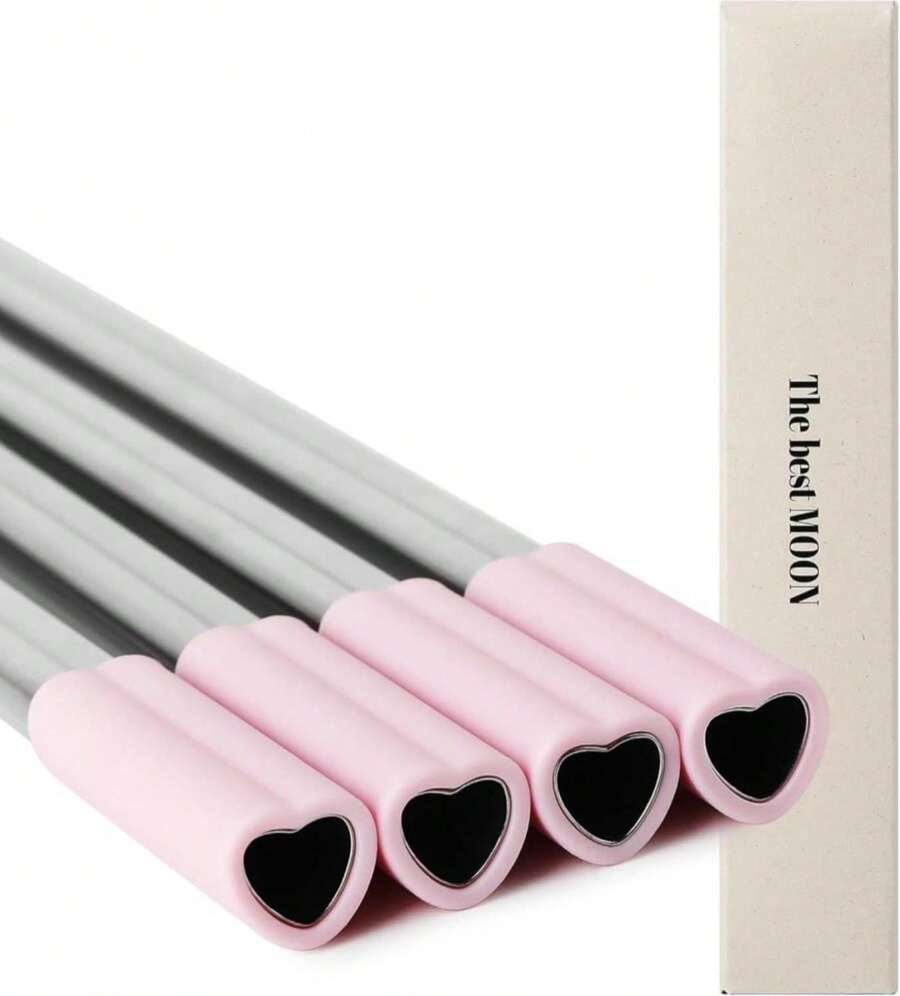 The Best MOON Heart Shaped Stainless Steel Reusable Metal Straws With Pink Silicone Tips (Set Of 4 Straws) For Coffee Tumbler 20 Oz Accessories And Valentines Day Christmas Birthday Gift - ColorA - 查看 1