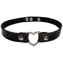 Women's Leather Heart Choker Necklace, Gothic Style - 彩色 - 查看 9