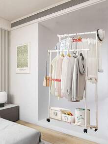 1 pieza Perchero independiente, barra simple/doble, secadora de interior para balcón, perchero móvil para ropa para el hogar, dormitorio, lavandería - Blanco - Ver 2