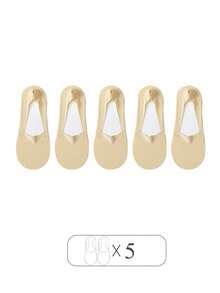 5双装女士透气薄款隐形硅胶防滑吸汗船袜，夏季 - 彩色 - 查看 14