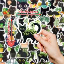 50pcs Creative Cartoon Hand-Drawn Plant & Cat Series Stickers, Suitable For Scrapbooking, Diaries, Laptops, Water Bottles, Cars, Etc. Faith-Based Design With Positive Messages, Great Gift - Multicolor - View 3