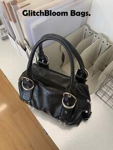 韩版铆钉手提包 女士单肩包 高品质大容量通勤多功能骑行包 - 黑色 - 查看 4