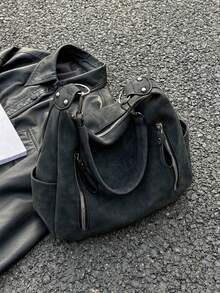 Fashionable New Large-Capacity Bag For Women, Versatile Retro Crossbody Bag, Textured Shoulder Commuter Tote Bag, Simple Frosted Armpit Bag, Niche College Student Shoulder Bag, Fashionable Personalized, Beautiful Shoulder Bag , Office Bag - Black - View 8