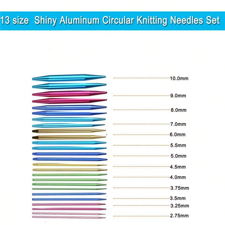 13 Sizes Interchangeable Circular Knitting Needle Set With Case - Ergonomic Aluminum Double-Pointed Needles, Color-Coded And Labeled, Lightweight And Durable, Suitable For Knitting, Crocheting, Weaving - Great For Beginners And Experienced Crafters - Red - View 4