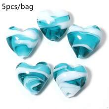5pcs Of 15mm Striped Heart Czech Glass Loose Spacer Beads, Suitable For Handmade Bracelets, Earrings, Necklaces, And Phone Chain Accessories. - 5pcs/pack - View 15