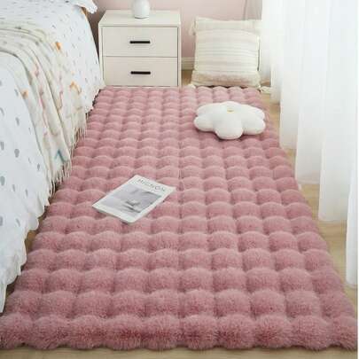 1 pieza Alfombra de peluche rosa suave y esponjosa, cómoda para el dormitorio, la sala de estar, el estudio, la oficina, la entrada, se puede usar como una alfombra para crear una atmósfera acogedora en el dormitorio. Esta alfombra de peluche es lavable, antideslizante, con un diseño lindo, adecuada para uso en interiores durante todo el año, una opción ideal para la decoración de interiores. También se puede usar como una alfombra de lujo minimalista para la sala de estar o el dormitorio.