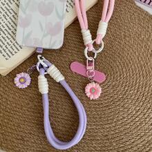 1pc Solid Color Sunflower Pendant Phone Lanyard Wrist Strap, Cute Phone Wrist Strap With Drawstring, Phone Pendant Strap, Suitable For Universal Phone Cases DIY Detachable Pad, Unisex Portable Anti-Lost Anti-Drop Wristband - Multicolor - View 11