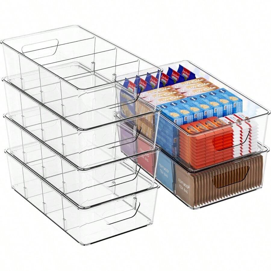 Stackable 6 Pack Snack Organizer For Pantry Shelf,Clear Pantry Organizers And Storage Bins For Fridge,Office,Cupboard,Plastic Pantry Snack Organizer For Breast Milk,Tea Bag,Food Storage Containers - Default - View 1