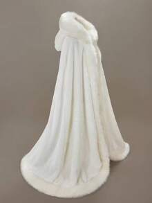 1pc Thickened Faux Fur Hooded Cloak, Warm Bridal Shawl Wrap For Outdoor Wedding, Photography Studio, Plus Size Women, Long Fluffy Fur Poncho - trắng - Xem 2