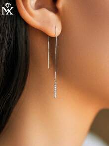 SYMFNY 1 Pair 925 Sterling Silver Personalized Long Tassel Square Zirconia Ear Cuffs, Suitable For Valentine's Day, Women's Festival, Daily Wear, Gift