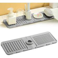 2-In-1 Absorbent Silicone Mat, Kitchen Sink Mat, Custom Fit For All Faucets, Kitchen Sink Mat (Gray) - Apricot - View 2