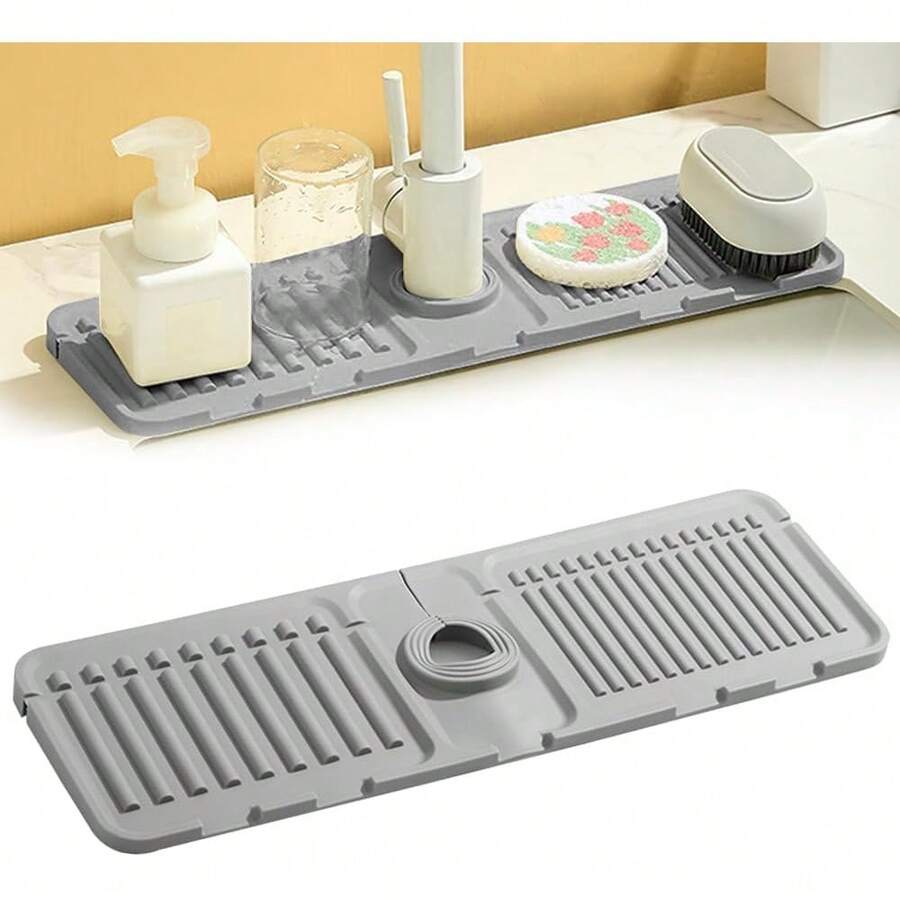 2-In-1 Absorbent Silicone Mat, Kitchen Sink Mat, Custom Fit For All Faucets, Kitchen Sink Mat (Gray) - Gris - View 1