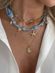 3件套波西米亚风贝壳海龟吊坠丝巾项链，优雅时尚，适合度假、休闲、派对、约会、女士节日生日等场合，百搭饰品礼品。 - 項鍊 - 查看 10
