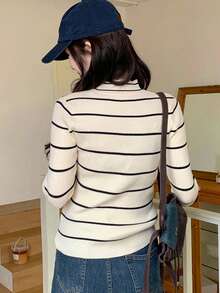 Women's Mock Neck Sweater, Fitted Knit Top, Versatile Layering Piece For Winter - Apricot - View 5