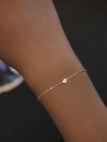 1件S925纯银极简四爪镶嵌立方氧化锆手链，女士清新优雅简约百搭个性化珠宝礼品 - 鑽石 - 查看 4