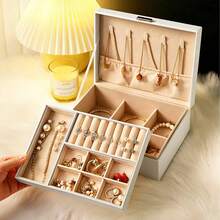 双层大容量可上锁首饰盒，仿麂皮内衬，多隔层首饰收纳盒，带抽屉和分隔板，抗氧化首饰盒，适用于项链、戒指、耳环、手镯、手表等，也可作为梳妆台装饰，是送给女性、女孩、首饰爱好者的理想礼物，适合生日、周年纪念日、节日等场合。 - 多色 - 查看 4
