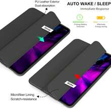 PHYLYN 1pc Soft Silicone Protective Case Compatible With IPad 5/6/7/8/9/10th/11(A16 2025)/Air4 10.9"/Air5 10.9"/Air6/Air7/Air11(M2/M3)/Air13/Pro 11"/Pro 12.9"/IPad Mini 1/2/3/4/5/6/7, Auto Wake/Sleep, Support Touch ID, Ultra-Thin Tri-Fold Stand Protective Cover With Soft TPU Back - Black - View 3