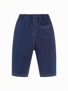 mini bala 2-6Y Kids Soft Denim Effect Pants, Seamless Waist, Spring 2026 Collection - Denim Dark Blue - View 5