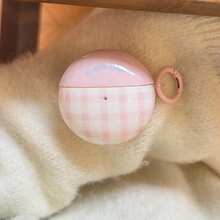 极简粉色格子耳机套，带挂绳，兼容华为Freebuds 7i、Freebuds 2、Freebuds SE3、Freebuds 5i、Pro 3耳机，可爱韩版风格 - 粉色 - 查看 3