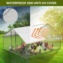 Gallinero Metálico Grande para 20 Gallinas - Jaula de 3x2x4 m con Cubierta Impermeable, Puertas con Cerradura y Techo en Pico para Máxima Seguri-dad - 9,8 tartas x 13,1 tartas x 6,6 tartas - Ver 3