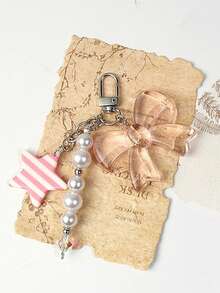 1pc Unisex INS Style Acrylic Bowknot & Star Pendant Keychain, Fashionable Minimalist Bag Charm - Multicolor - View 2