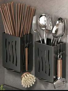 1个多功能厨房筷子架收纳架，壁挂式免打孔筷子沥水架，家用厨房用具收纳架，家居整理收纳，厨房配件 - 彩色 - 查看 4