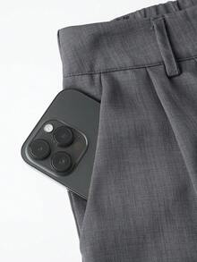 复古高腰阔腿西装裤，宽松显瘦直筒裤，休闲通勤日常百搭，适合春秋季穿着 - 淺灰色 - 查看 4