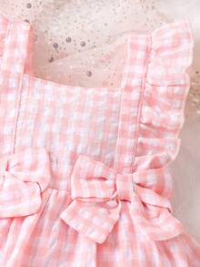 1pc Toddler Girls' Cute Sweet Cherry Plaid Bodysuit, Lightweight Summer - Pink - View 4