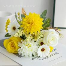 Buquê Artificial de Rosas, Margaridas, Crisântemos, Flores Artificiais Feitas à Mão, Fabricante Atacadista de Plantas para Comércio Exterior - Amarelo - Visão 7