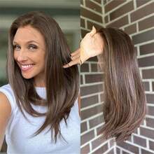 High Heat Fibre Realistic Lace Front Wig Medium Light Brown Warm Blonde Highlights 13x4 HD Lace Front Wig For Women Hair Loss 13x4 Glueless Long Wavy Wigs Cosplay Daily WEar - Multicolor - View 14